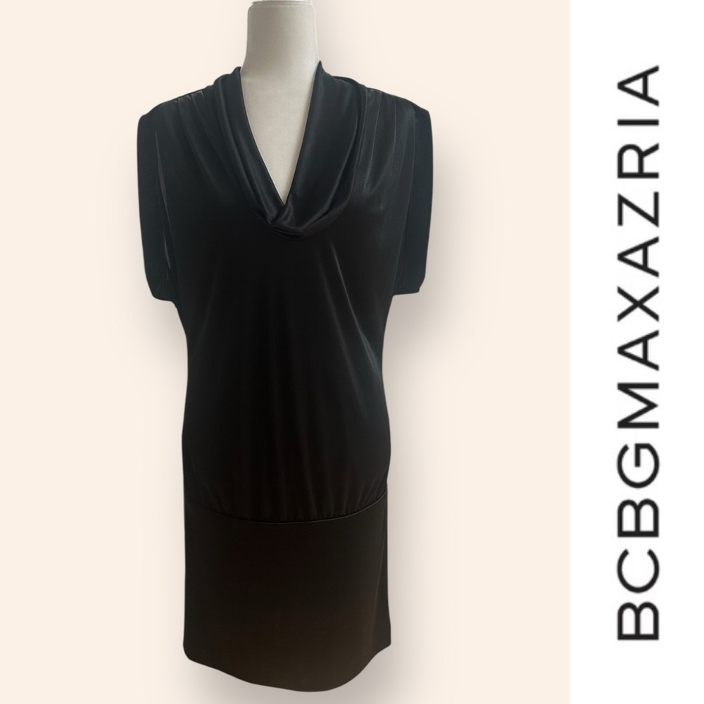 NWT BCBGMaxAzria Cowl Draped‎ Black Dress, Size S, MSRP $128